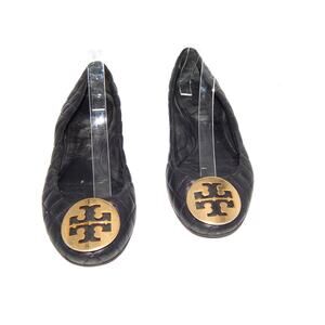 Tory Burch Quilt Black Leather Ballet Flat Shoes Size 8